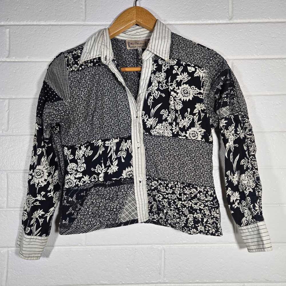 Vtg Y2K New Direction Small Patchwork Floral Button Shirt Cotton Mixed‎ Print
